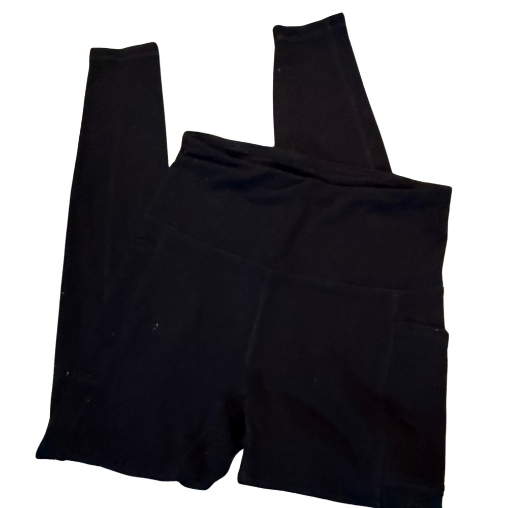 Mondetta Black High-Rise Thermal Fabric Full Length Leggings Side Pockets Sz MD‎